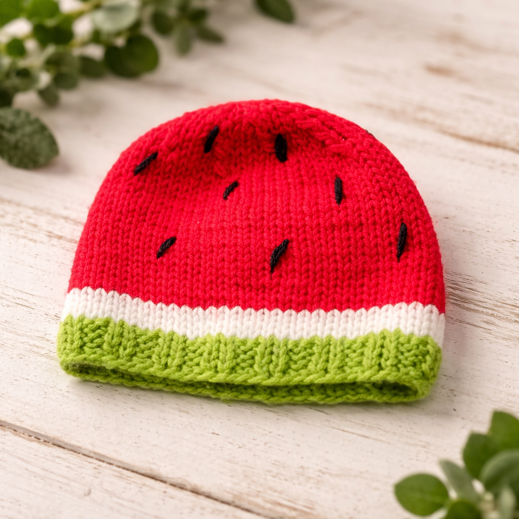 Hand-Knitted Watermelon Baby Beanie – Sweet, Playful & Cozy