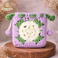 Lavender Rose Granny Square Crochet Pouch