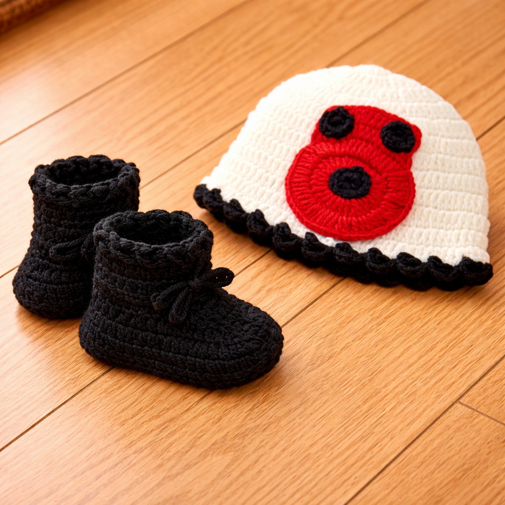 Handmade Knitted Baby Outfit Set – Cute Ladybug Design (3-6 Months)