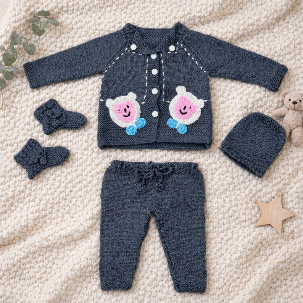 Hand-Knitted 4-Piece Baby Outfit Set - Cozy and Comfort (6-12 Months)