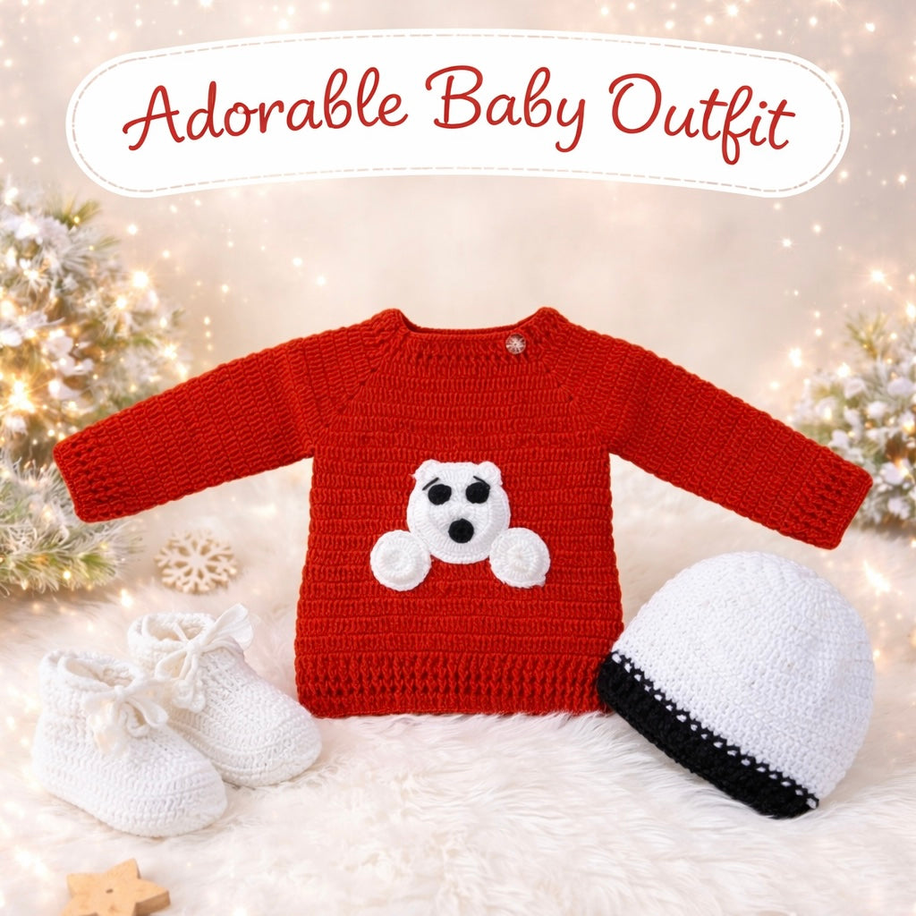 Handmade Knitted Baby Outfit Set – Sweet Teddy Bear Design (6-12 Months)