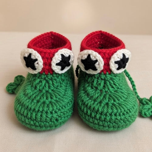 Hand-Crocheted Frog-Inspired Baby Booties – Adorable, Soft & Perfect for Gifting (3-6 Months)