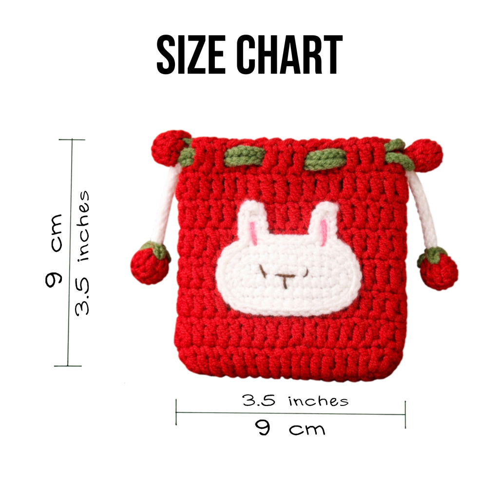 Strawberry Bunny Crochet Drawstring Pouch