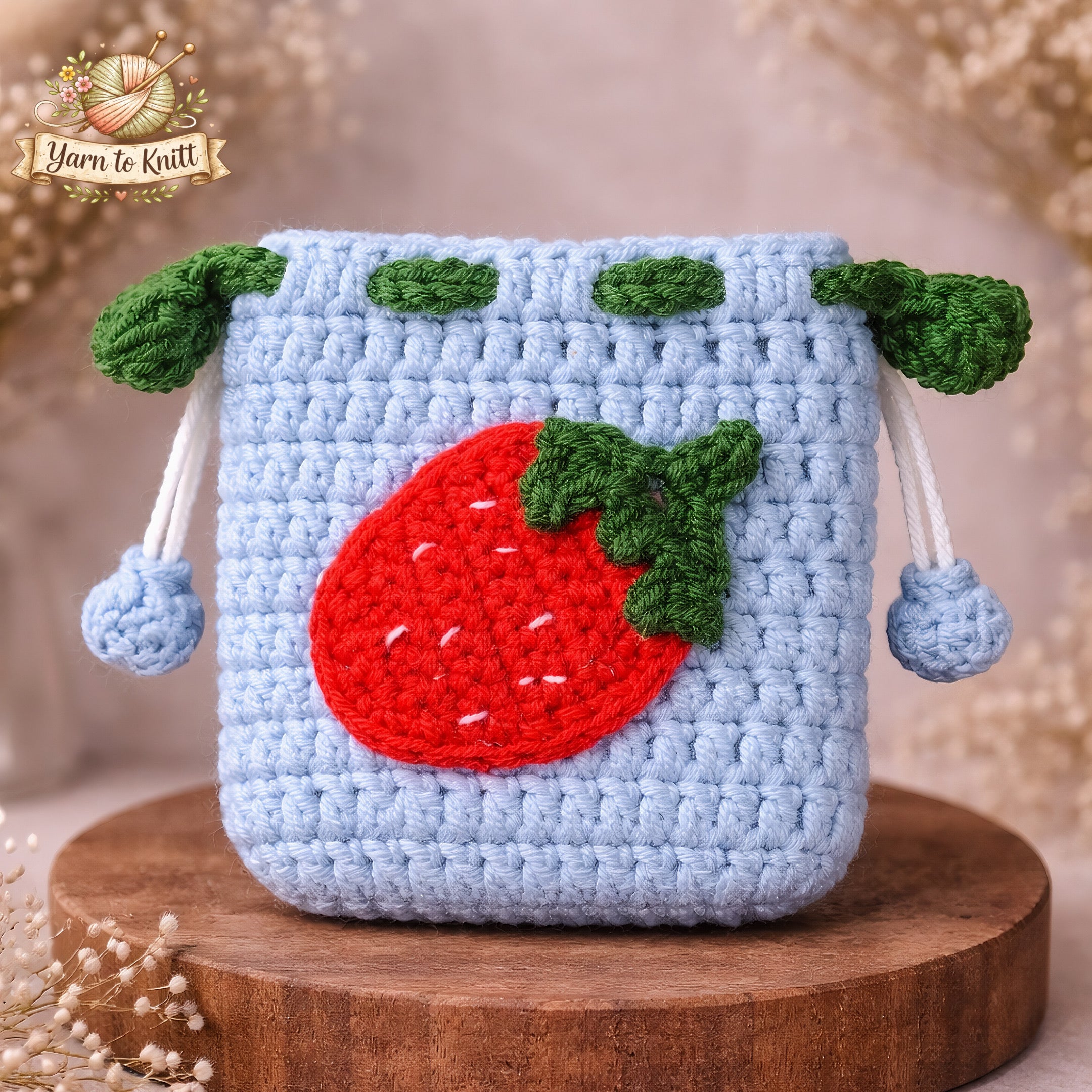 Berry Bliss Strawberry Crochet Drawstring Pouch