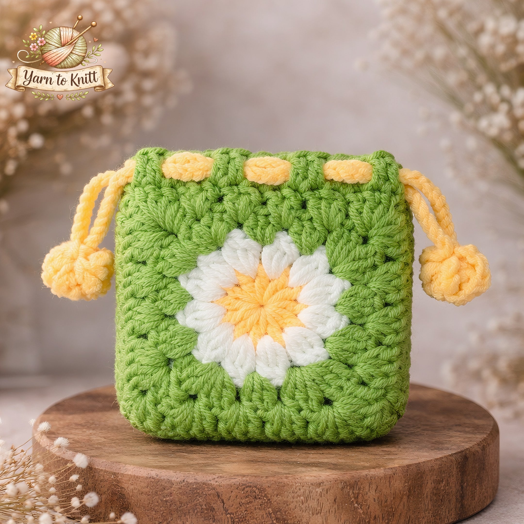 Daisy Bloom Granny Square Crochet Pouch