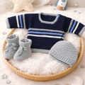 Handmade Knitted Baby Outfit Set – Navy Blue and Grey (0-3 Months)