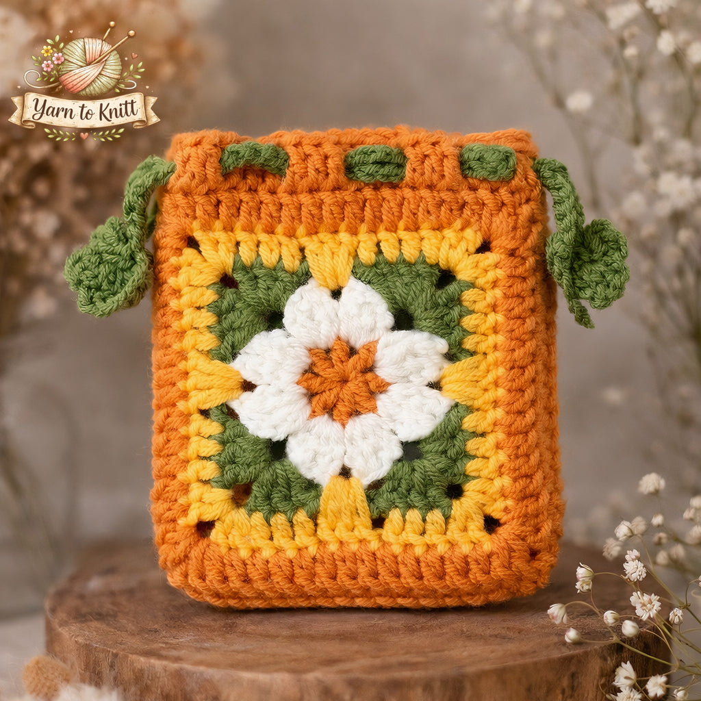 Sunflower Garden Granny Square Crochet Pouch