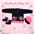 Handmade Knitted Baby Outfit Set – Pink Floral Design (6-12 Months)