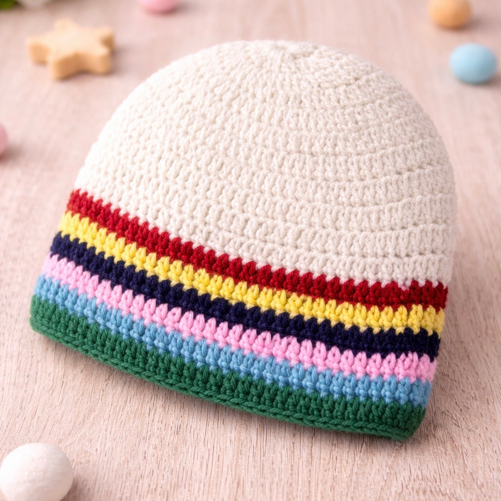 Handmade Knitted Baby Outfit Set - Colourful Striped Borders (2-3 Years)