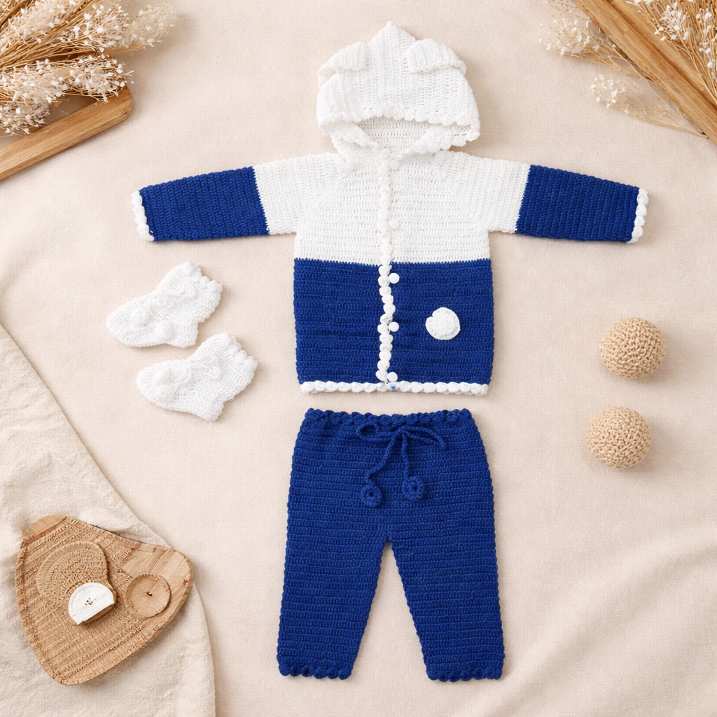 Hand-Knitted Hoodie Baby Outfit Set - Bright and Comfort (18-24 Months)