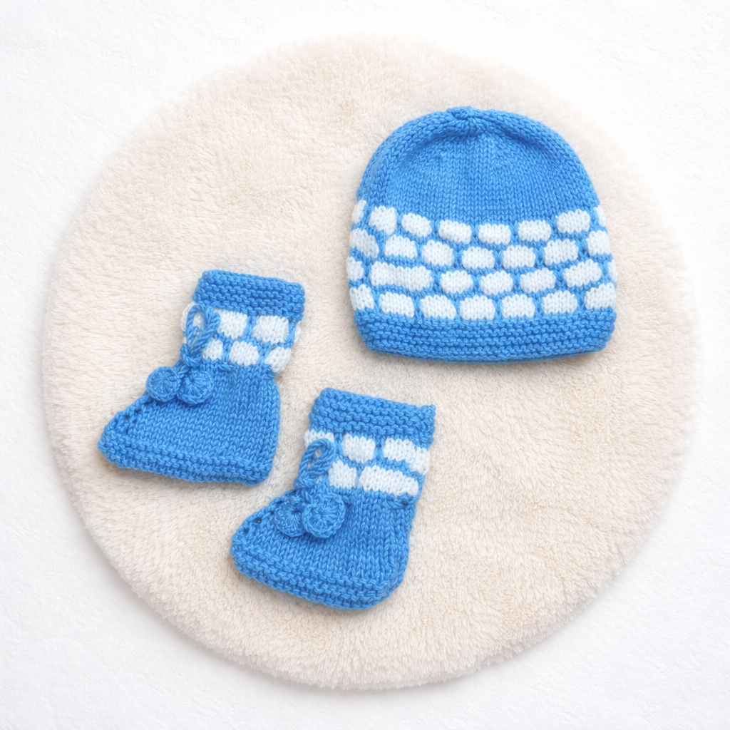 Hand-Knitted Baby Sweater Set – Blue and White (18-24 Months)