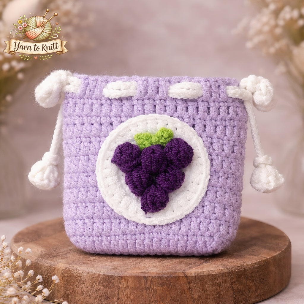 Sweet Grape Crochet Drawstring Pouch