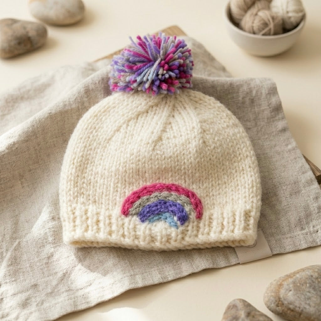 Hand-Knitted Baby Rainbow Beanie – Soft, Sweet & Full of Joy