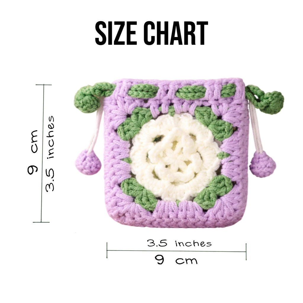 Lavender Rose Granny Square Crochet Pouch