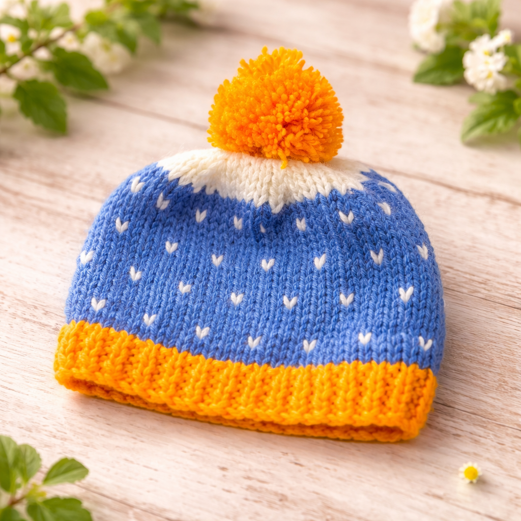 Hand-Knitted Baby Pom Pom Beanie – Cozy & Adorable