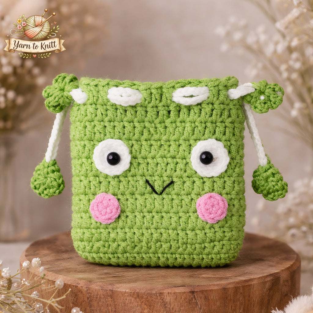 Happy Frog Crochet Drawstring Pouch