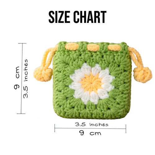Daisy Bloom Granny Square Crochet Pouch