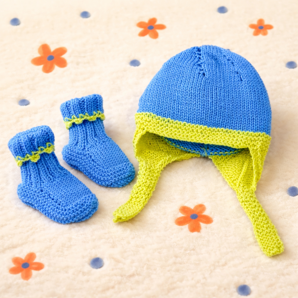 Handmade Knitted Baby Outfit Set - Cute Smiley Face (12-18 Months)