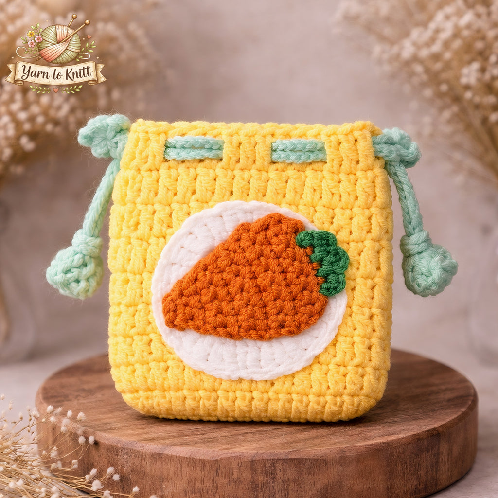 Sunny Carrot Crochet Drawstring Pouch