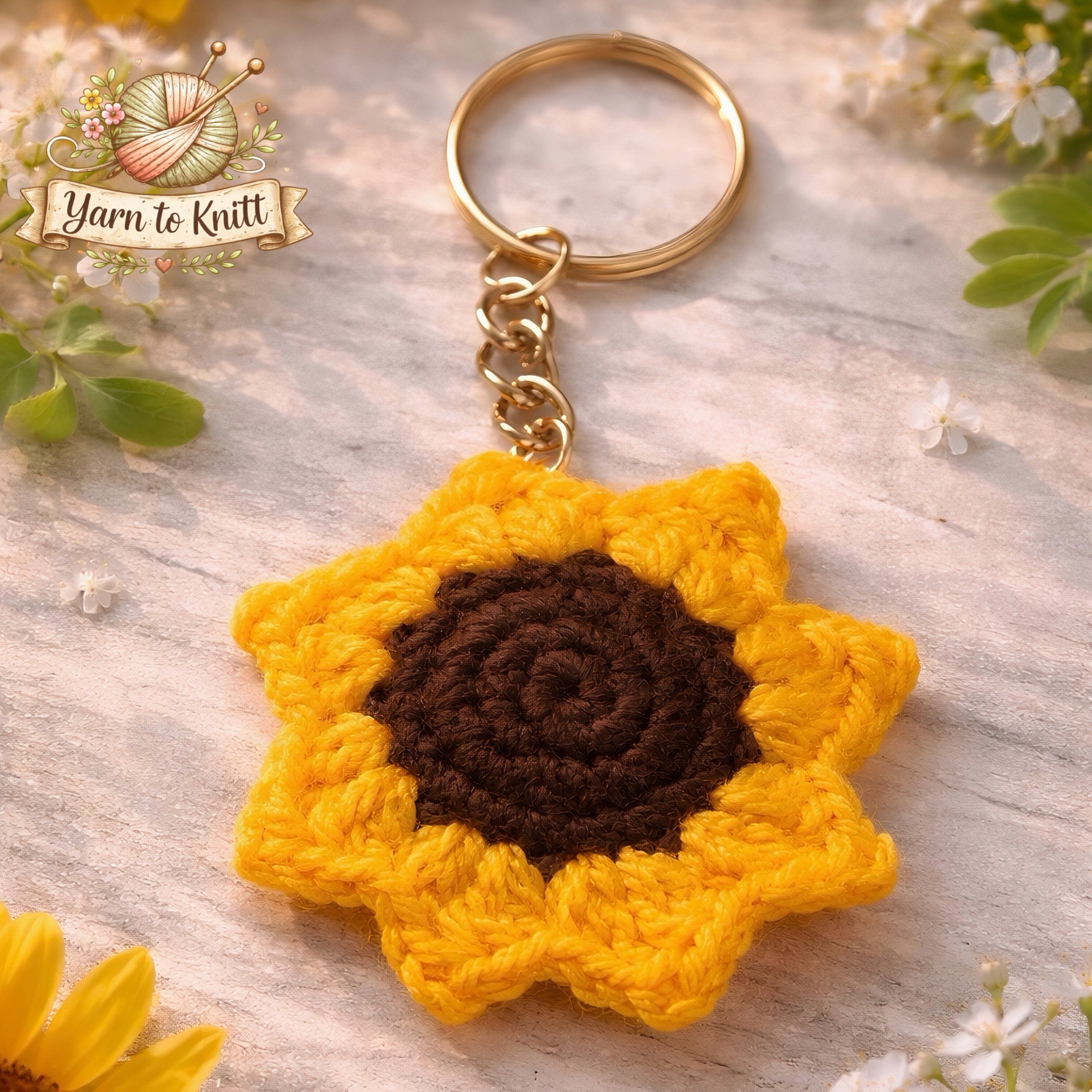 🌻 SunnyBloom Crochet Sunflower Keychain