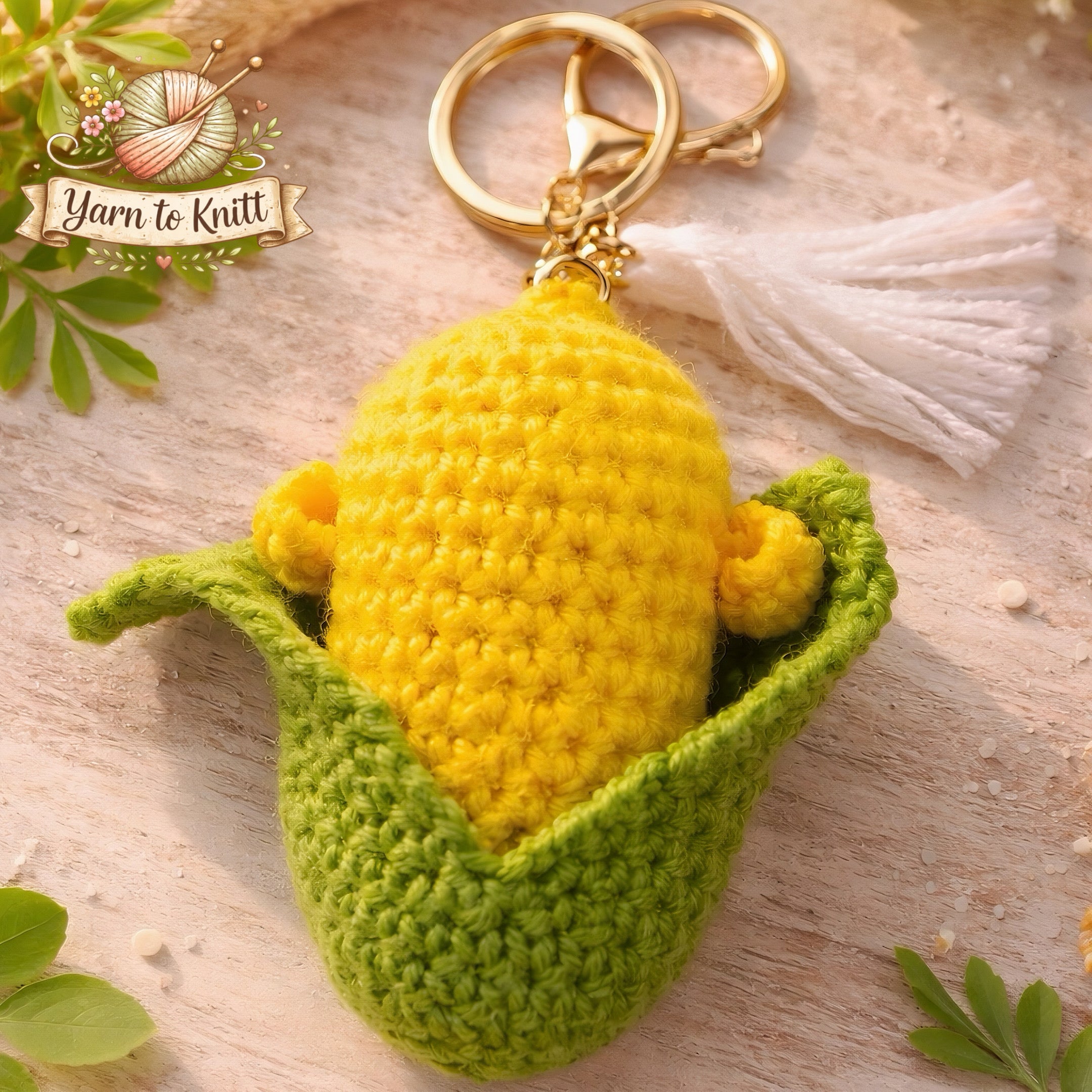 🌽 GoldenHarvest Crochet Corn Keychain