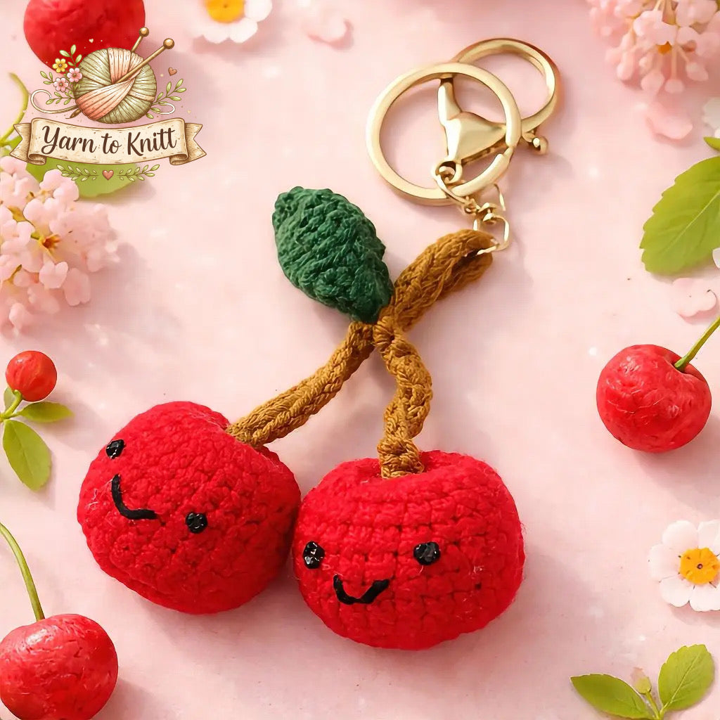🍒 CherryCharm Crochet Cherry Keychain