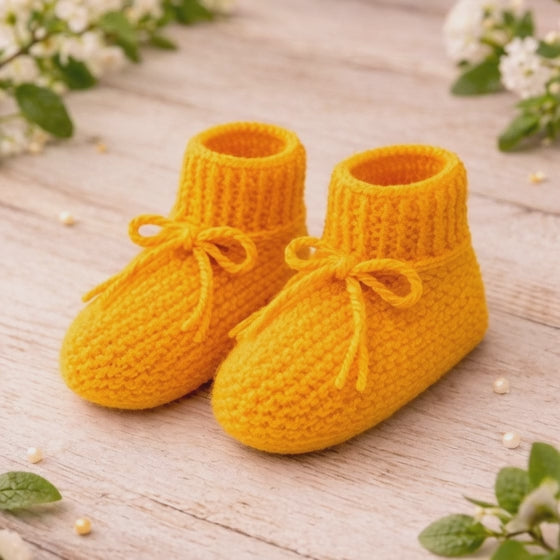 Handmade Baby Knit Booties – Warm, Soft & Sunshine Bright (3-6 Months)