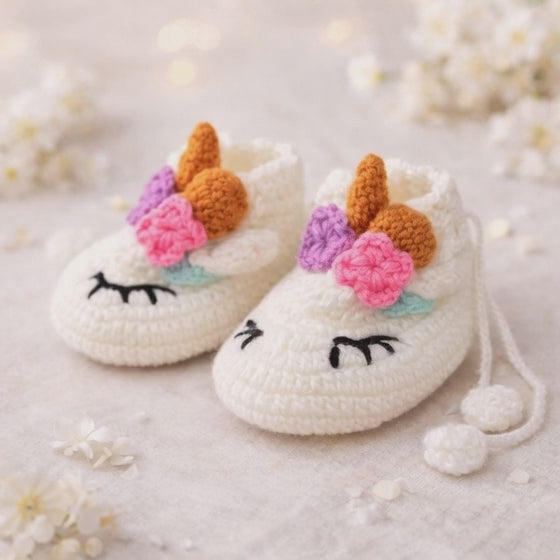 Handmade Unicorn Baby Knit Booties 🦄 (3-6 Months)