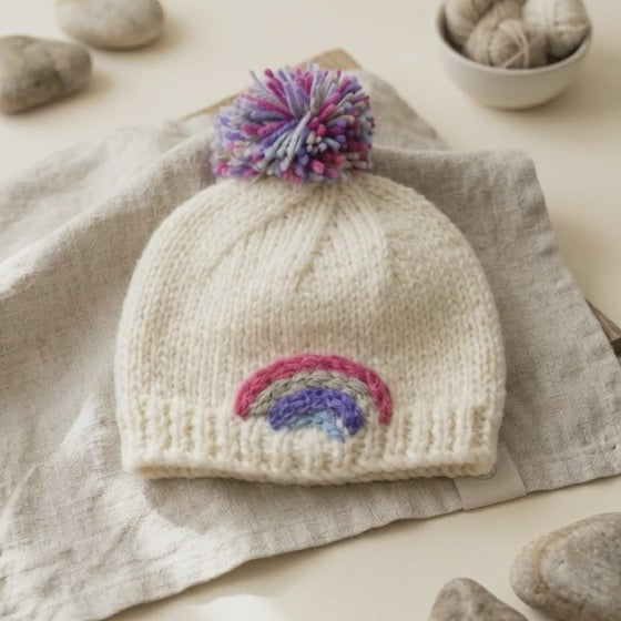 Hand-Knitted Baby Rainbow Beanie – Soft, Sweet & Full of Joy