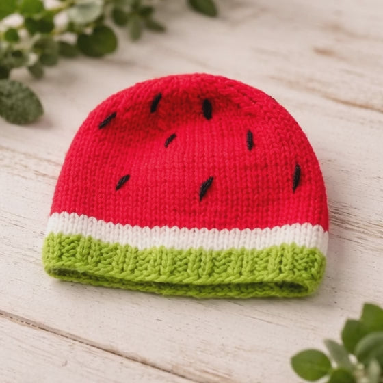 Hand-Knitted Watermelon Baby Beanie – Sweet, Playful & Cozy