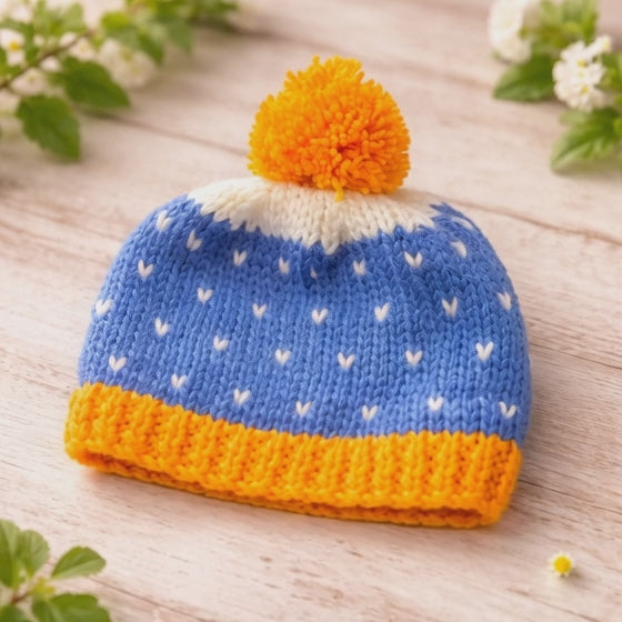 Hand-Knitted Baby Pom Pom Beanie – Cozy & Adorable